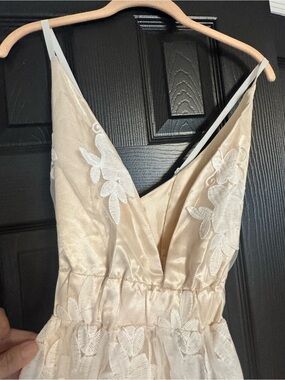 Ivory Floral Embroidered Spaghetti Strap Dress